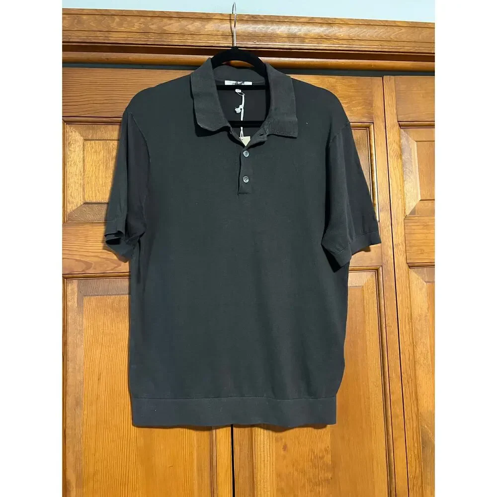 NWT Madewell Men's Three-Button Cotton Sweater Polo Shirt Black Coal Gray Size S